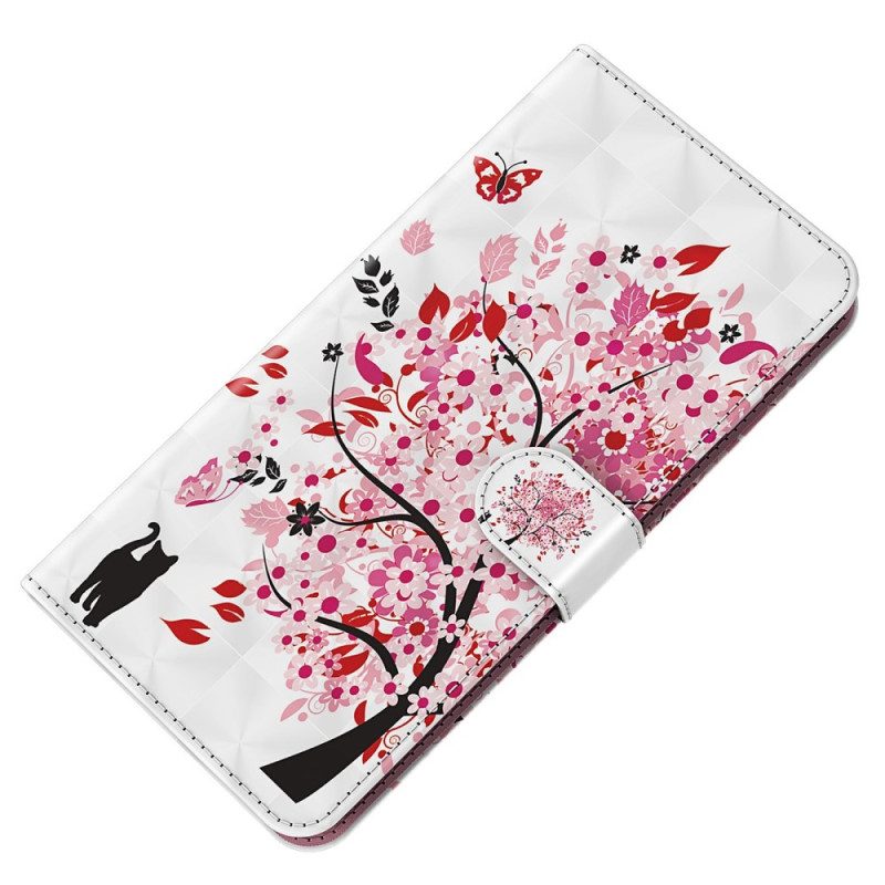 Folio-hoesje voor Oppo A54 5G / A74 5G Met Ketting Kat En Stringboom