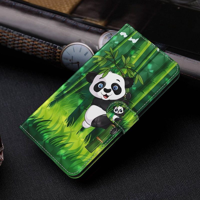 Folio-hoesje voor Oppo A54 5G / A74 5G Met Ketting Panda En Bamboe Met Lanyard