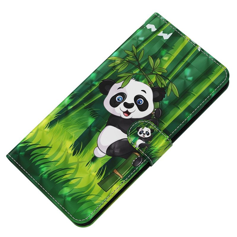 Folio-hoesje voor Oppo A54 5G / A74 5G Met Ketting Panda En Bamboe Met Lanyard