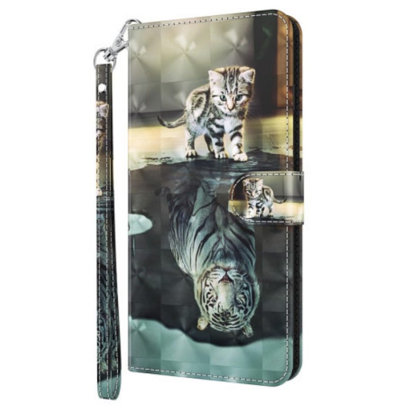 Folio-hoesje voor Oppo A54 5G / A74 5G Met Ketting Strappy Kitten Droom