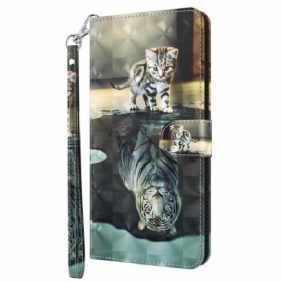 Folio-hoesje voor Oppo A54 5G / A74 5G Met Ketting Strappy Kitten Droom