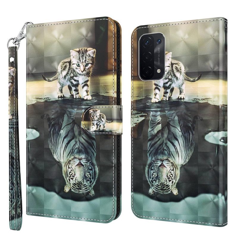 Folio-hoesje voor Oppo A54 5G / A74 5G Met Ketting Strappy Kitten Droom