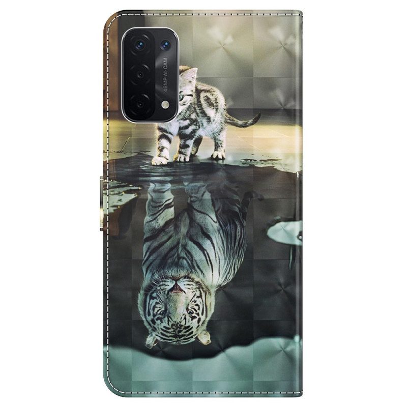 Folio-hoesje voor Oppo A54 5G / A74 5G Met Ketting Strappy Kitten Droom