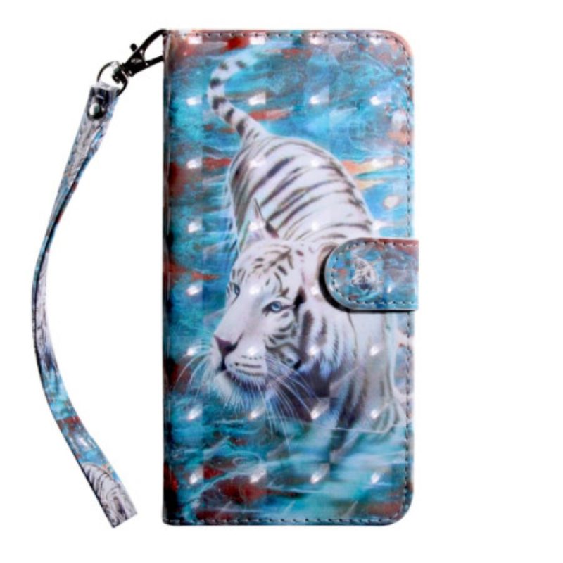 Folio-hoesje voor Oppo A54 5G / A74 5G Tijger Kunstleer Met Lanyard