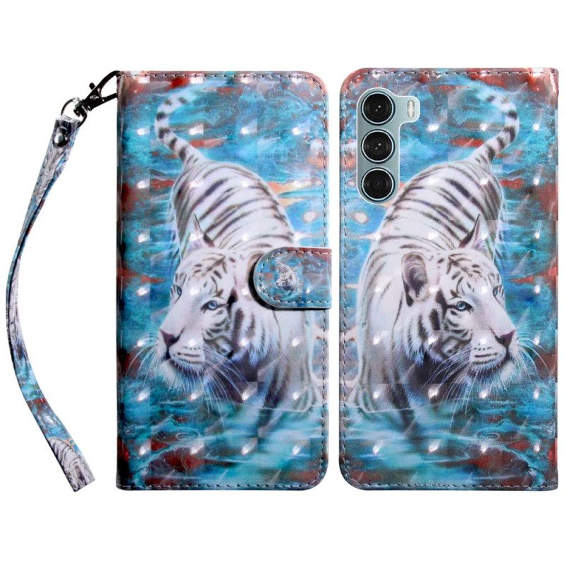 Folio-hoesje voor Oppo A54 5G / A74 5G Tijger Kunstleer Met Lanyard