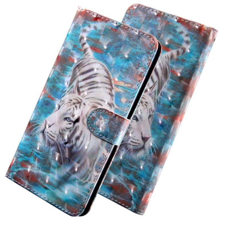 Folio-hoesje voor Oppo A54 5G / A74 5G Tijger Kunstleer Met Lanyard