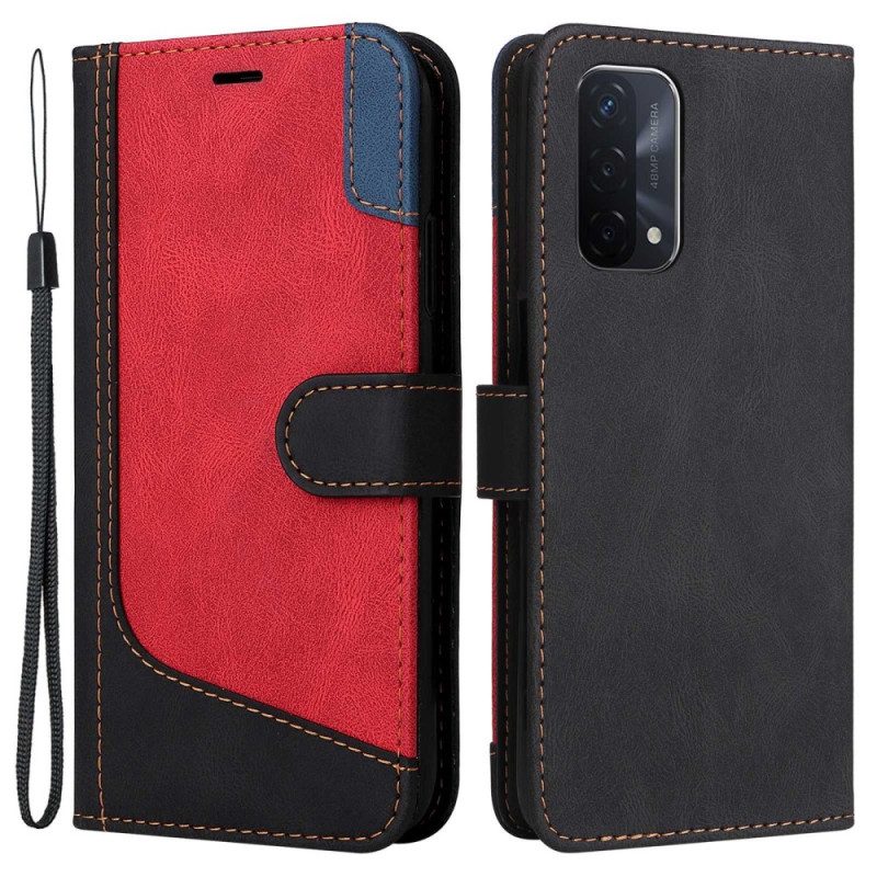 Folio-hoesje voor Oppo A54 5G / A74 5G Tweekleurig Met Riem