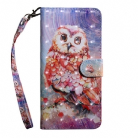 Folio-hoesje voor Oppo A54 5G / A74 5G Uil Met Lanyard