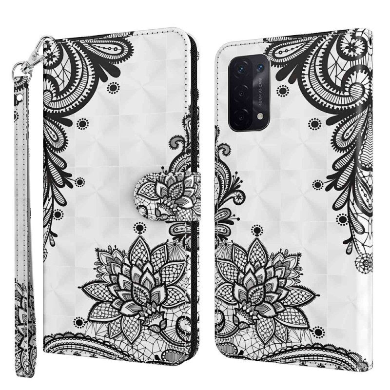 Leren Hoesje voor Oppo A54 5G / A74 5G Met Ketting Kant Met Bandjes