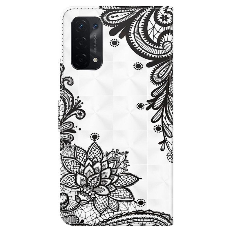 Leren Hoesje voor Oppo A54 5G / A74 5G Met Ketting Kant Met Bandjes