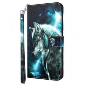 Leren Hoesje voor Oppo A54 5G / A74 5G Met Ketting Lanyard Wolf