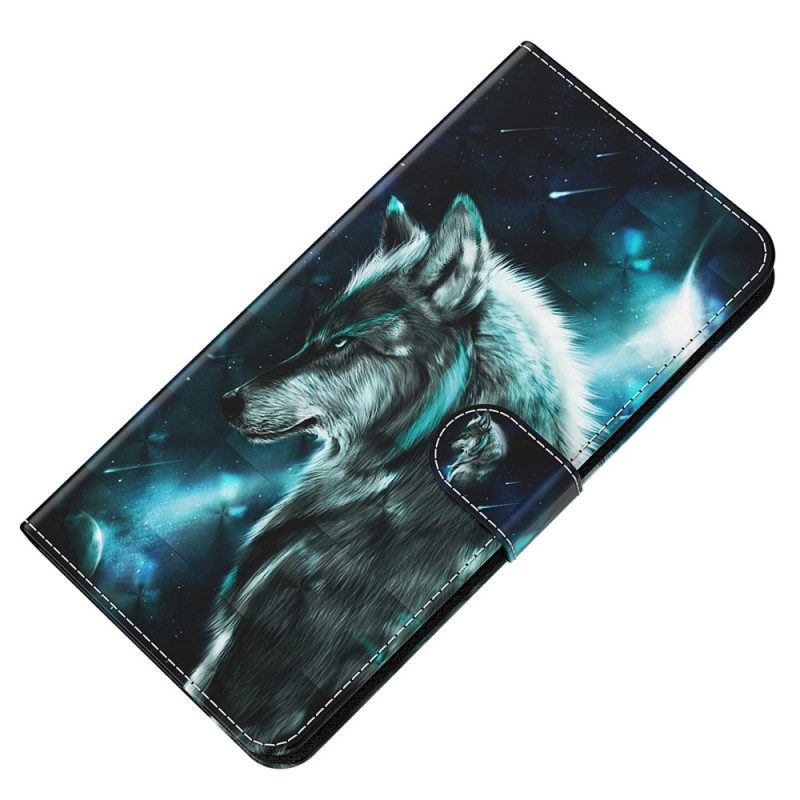 Leren Hoesje voor Oppo A54 5G / A74 5G Met Ketting Lanyard Wolf