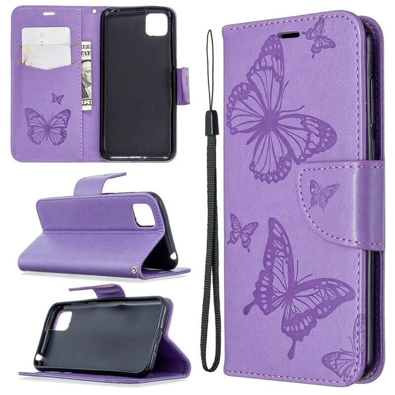 Folio-hoesje voor Huawei Y5p Flip Case Vlinders En Schuine Klep