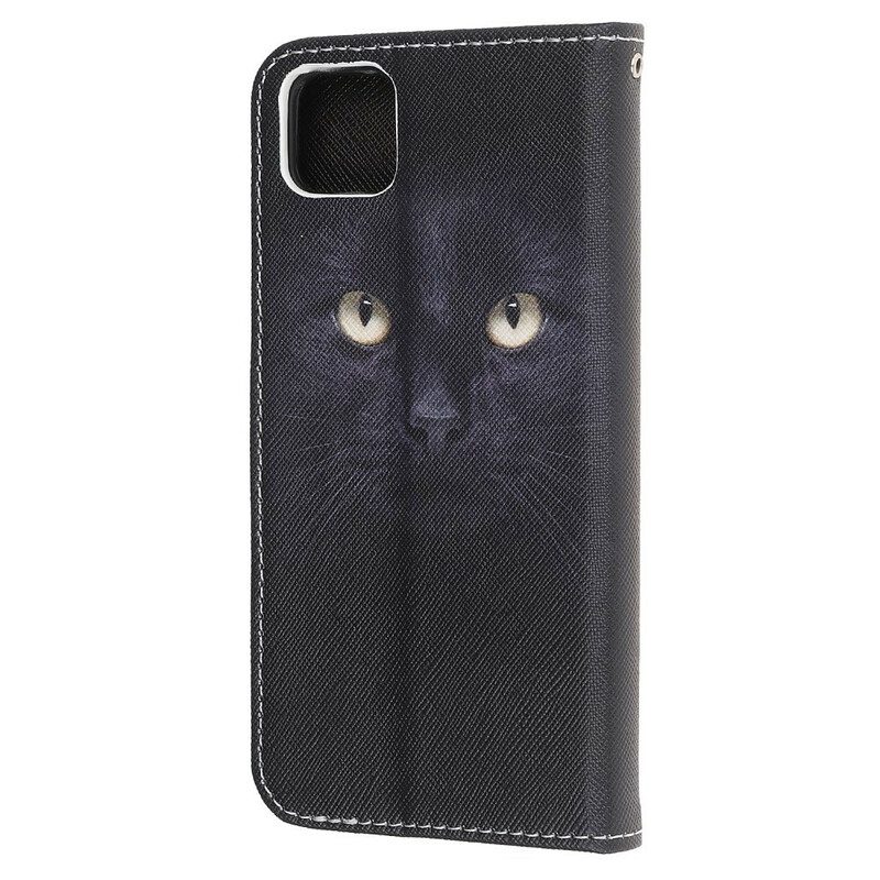 Folio-hoesje voor Huawei Y5p Met Ketting Strappy Zwarte Kattenogen