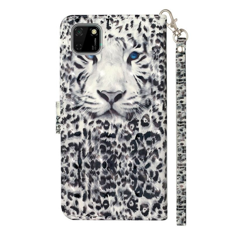 Folio-hoesje voor Huawei Y5p Met Ketting Tiger Light Strap-schijnwerpers