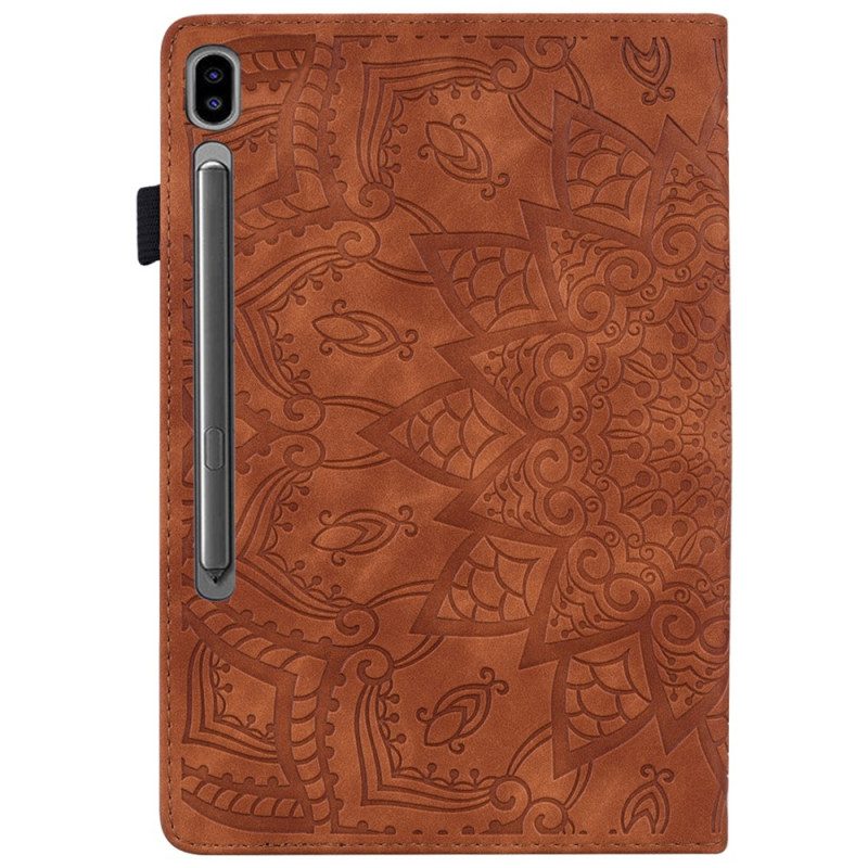 Cover Voor Samsung Galaxy Tab S9 Fe Bloemenpatroon En Stylushouderriem