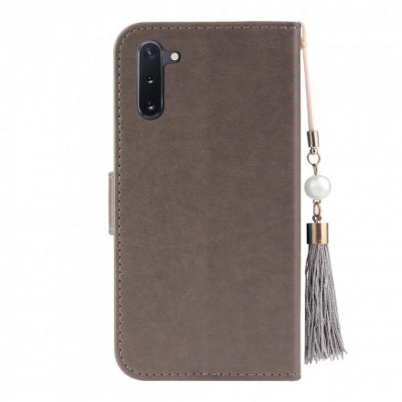 Folio-hoesje voor OnePlus Nord Met Ketting Boom En Kat Met Kraal Aan Lanyard