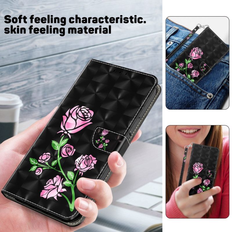 Bescherming Hoesje Samsung Galaxy S24 Plus 5g Roze Bloemen Met Riem