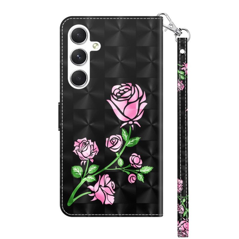 Bescherming Hoesje Samsung Galaxy S24 Plus 5g Roze Bloemen Met Riem