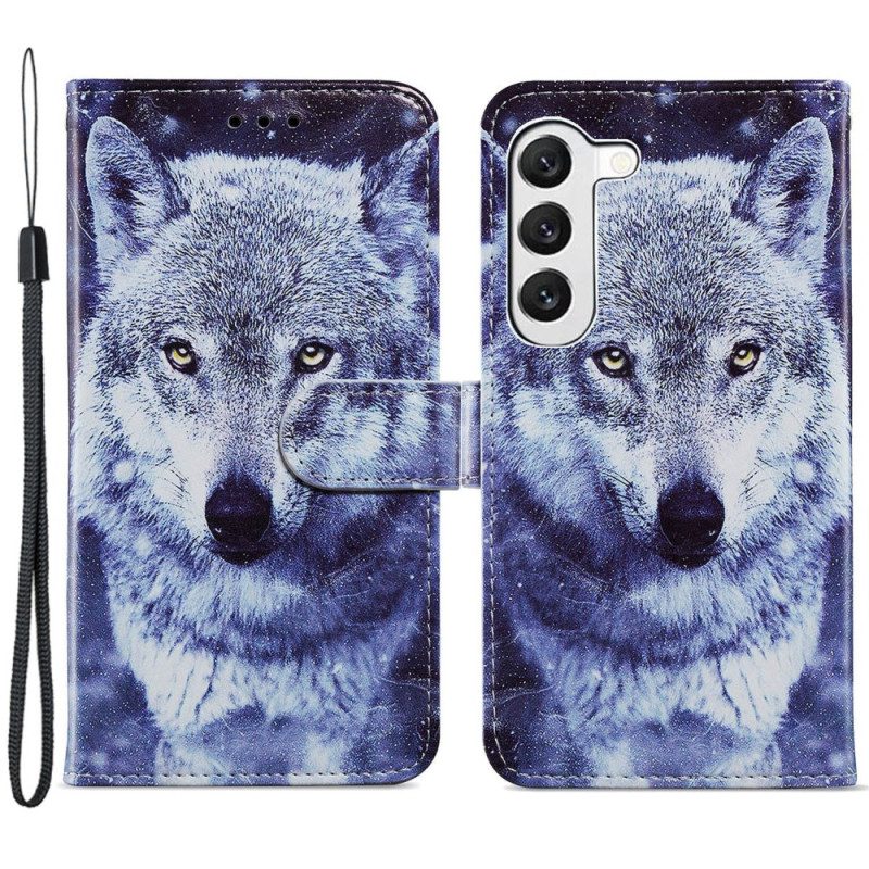 Bescherming Hoesje Samsung Galaxy S24 Plus 5g Witte Wolf Met Riem