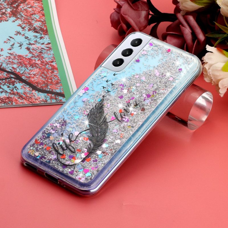 Cover Hoesje Samsung Galaxy S24 Plus 5g Telefoonhoesje Vloeibare Glitter En Veren