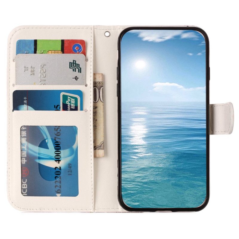 Flip Case Leren Samsung Galaxy S24 Plus 5g Blauwe Uil Met Riem