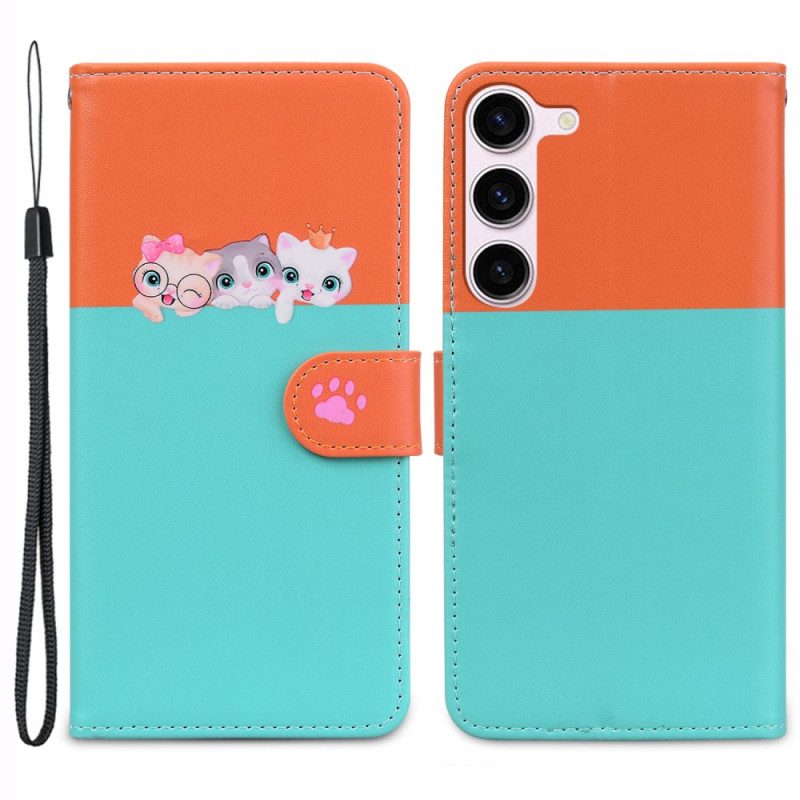 Flip Case Leren Samsung Galaxy S24 Plus 5g Grappige Dieren Met Riem