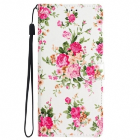 Folio-hoesje Samsung Galaxy S24 Plus 5g Rode Bloemen Met Riem