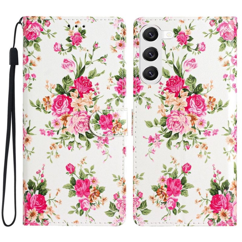 Folio-hoesje Samsung Galaxy S24 Plus 5g Rode Bloemen Met Riem