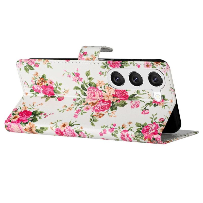 Folio-hoesje Samsung Galaxy S24 Plus 5g Rode Bloemen Met Riem