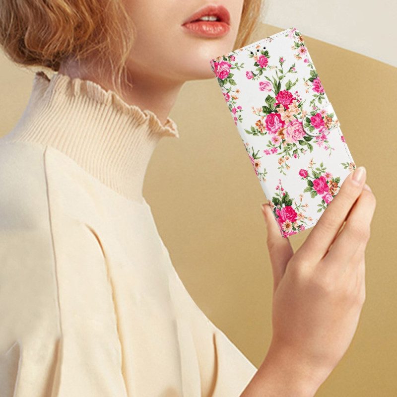 Folio-hoesje Samsung Galaxy S24 Plus 5g Rode Bloemen Met Riem