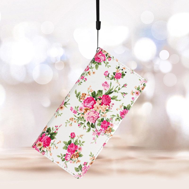 Folio-hoesje Samsung Galaxy S24 Plus 5g Rode Bloemen Met Riem