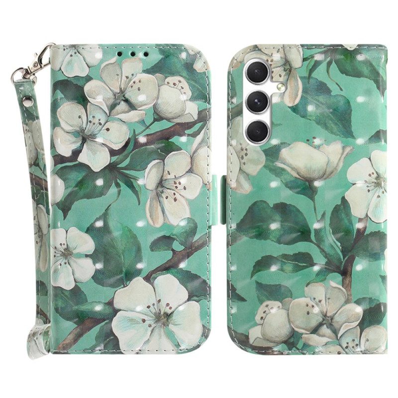 Folio-hoesje Samsung Galaxy S24 Plus 5g Telefoonhoesje Aquarelbloemen Met Riempje