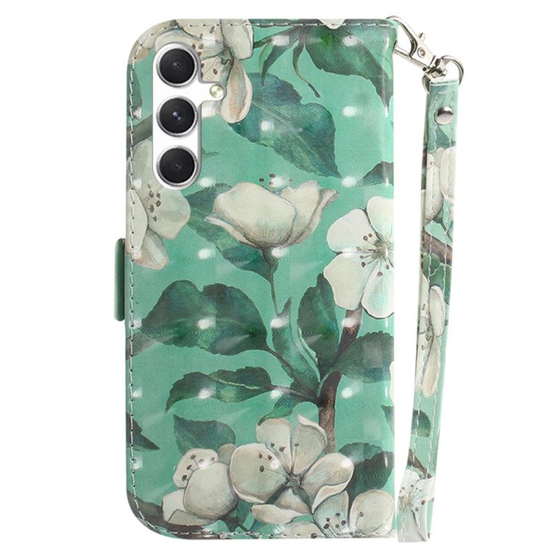 Folio-hoesje Samsung Galaxy S24 Plus 5g Telefoonhoesje Aquarelbloemen Met Riempje