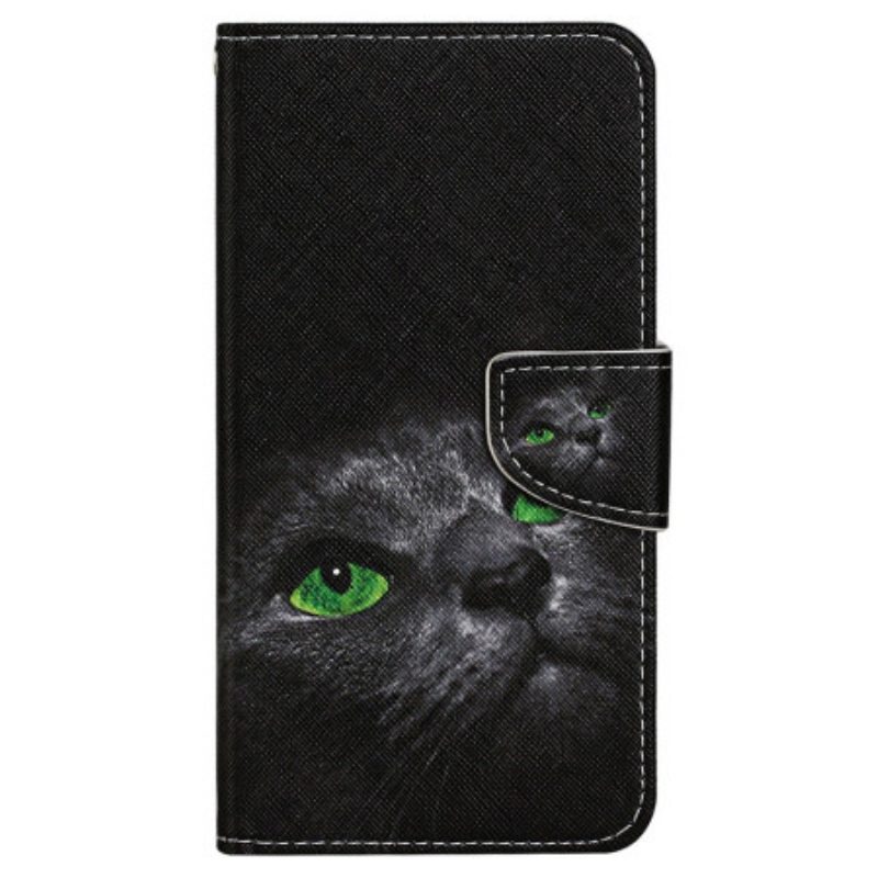 Folio-hoesje Samsung Galaxy S24 Plus 5g Telefoonhoesje Kat Met Groene Ogen En Riem