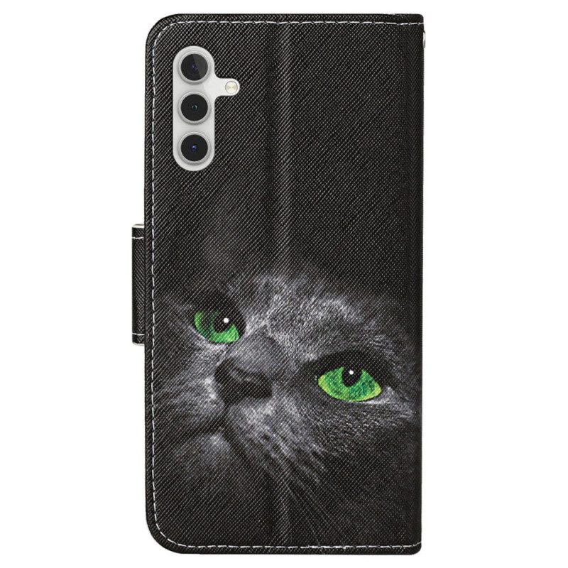 Folio-hoesje Samsung Galaxy S24 Plus 5g Telefoonhoesje Kat Met Groene Ogen En Riem