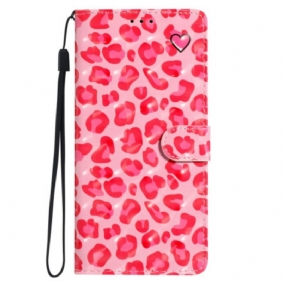 Folio-hoesje Samsung Galaxy S24 Plus 5g Telefoonhoesje Roze Luipaardprint Met Riempje