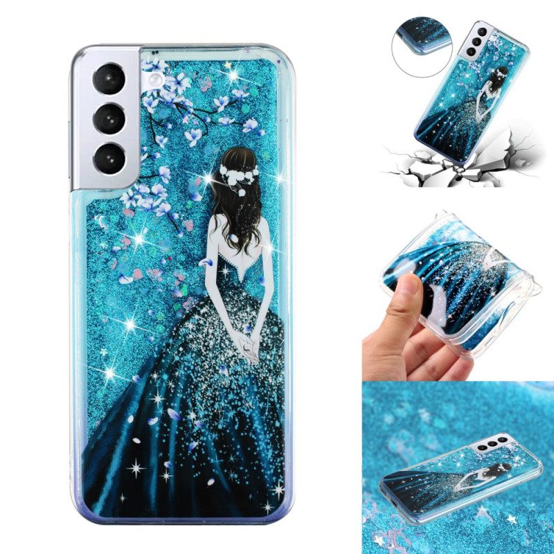 Hoesje Samsung Galaxy S24 Plus 5g Blauwe Girl Glittervloeistof