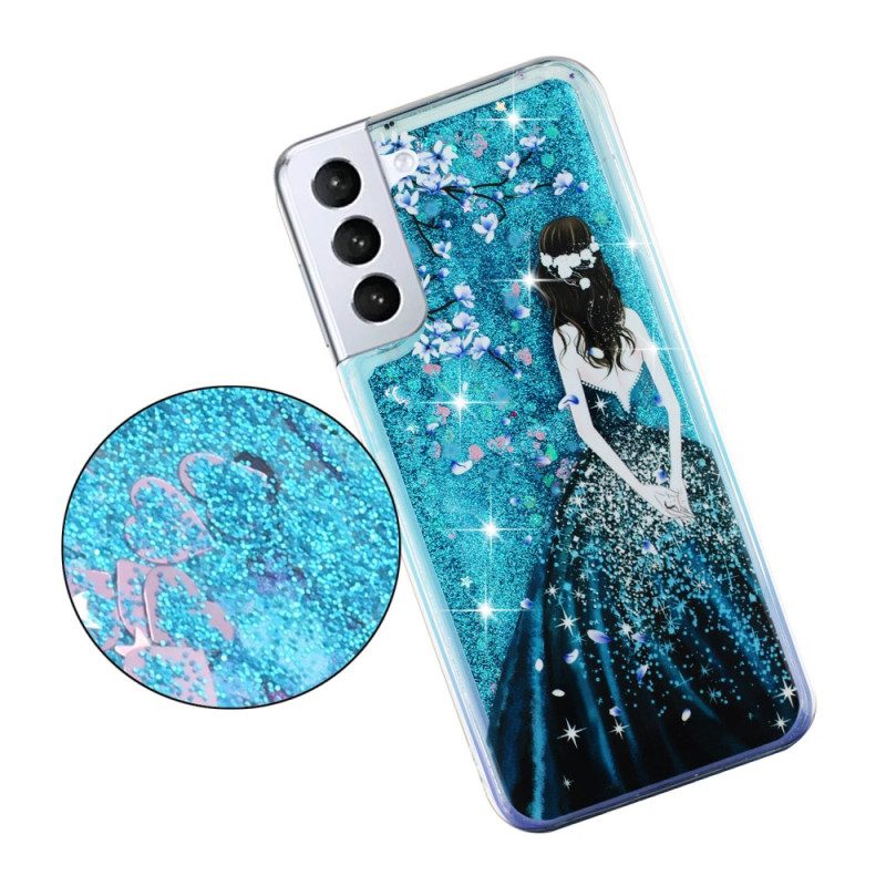 Hoesje Samsung Galaxy S24 Plus 5g Blauwe Girl Glittervloeistof