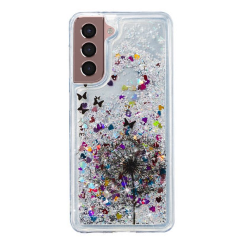 Hoesje Voor Samsung Galaxy S24 Plus 5g Paardebloem Vloeibare Glitter