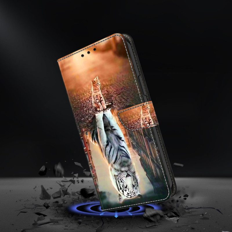 Leren Hoesje Samsung Galaxy S24 Plus 5g 3d-patroon Van Kat En Tijger Bescherming Hoesje