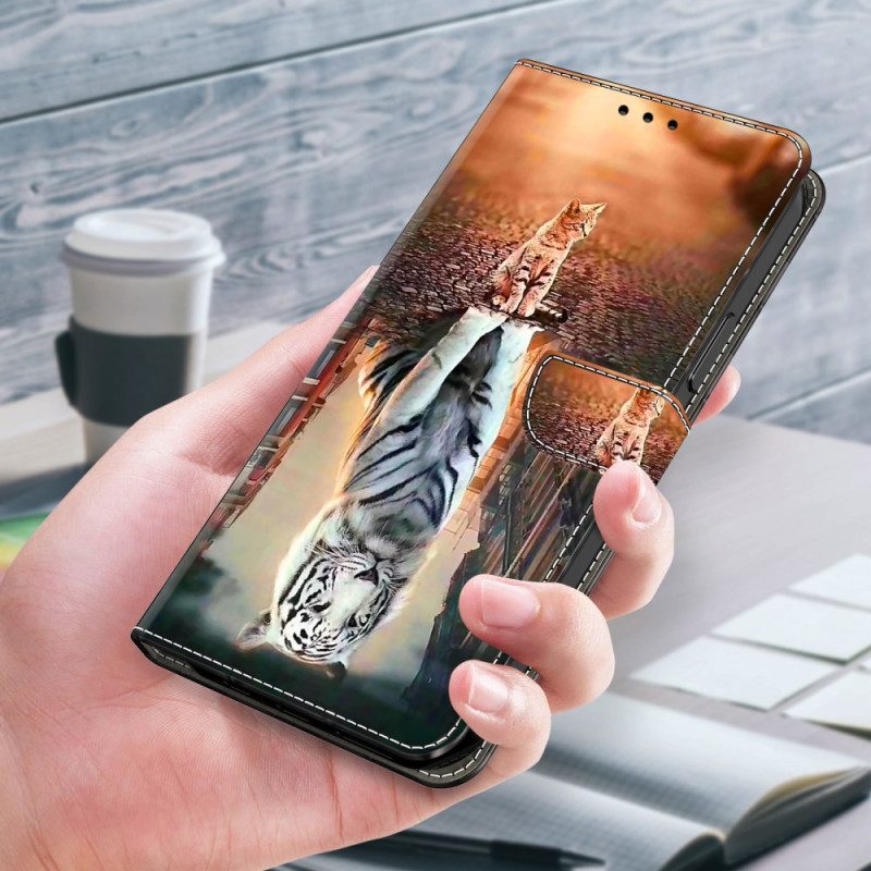 Leren Hoesje Samsung Galaxy S24 Plus 5g 3d-patroon Van Kat En Tijger Bescherming Hoesje