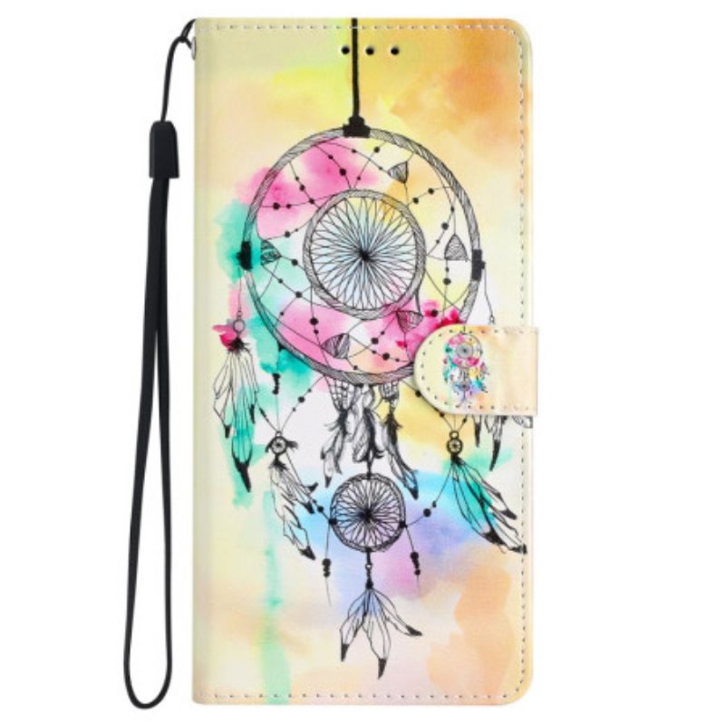 Leren Hoesje Samsung Galaxy S24 Plus 5g Aquarel Dromenvanger Met Riem