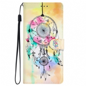 Leren Hoesje Samsung Galaxy S24 Plus 5g Aquarel Dromenvanger Met Riem