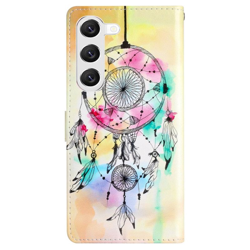 Leren Hoesje Samsung Galaxy S24 Plus 5g Aquarel Dromenvanger Met Riem