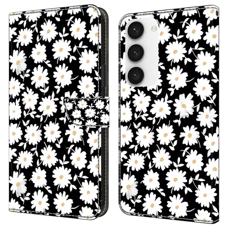 Leren Hoesje Samsung Galaxy S24 Plus 5g Bloemmotief Met Riempje Bescherming Hoesje