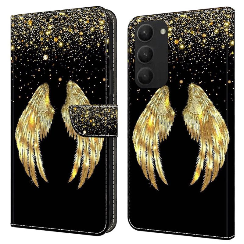 Leren Hoesje Samsung Galaxy S24 Plus 5g Gouden Vleugels Bescherming Hoesje