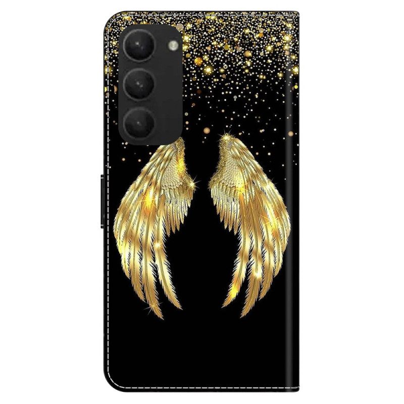 Leren Hoesje Samsung Galaxy S24 Plus 5g Gouden Vleugels Bescherming Hoesje