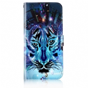 Leren Hoesje Samsung Galaxy S24 Plus 5g Kleurrijke Wolf Met Riem Bescherming Hoesje