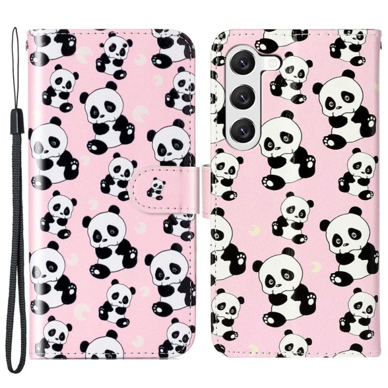 Leren Hoesje Samsung Galaxy S24 Plus 5g Lanyard Panda's Bescherming Hoesje